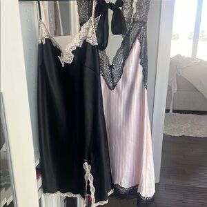 Elegant Black and Pink Lace Nightgown Set